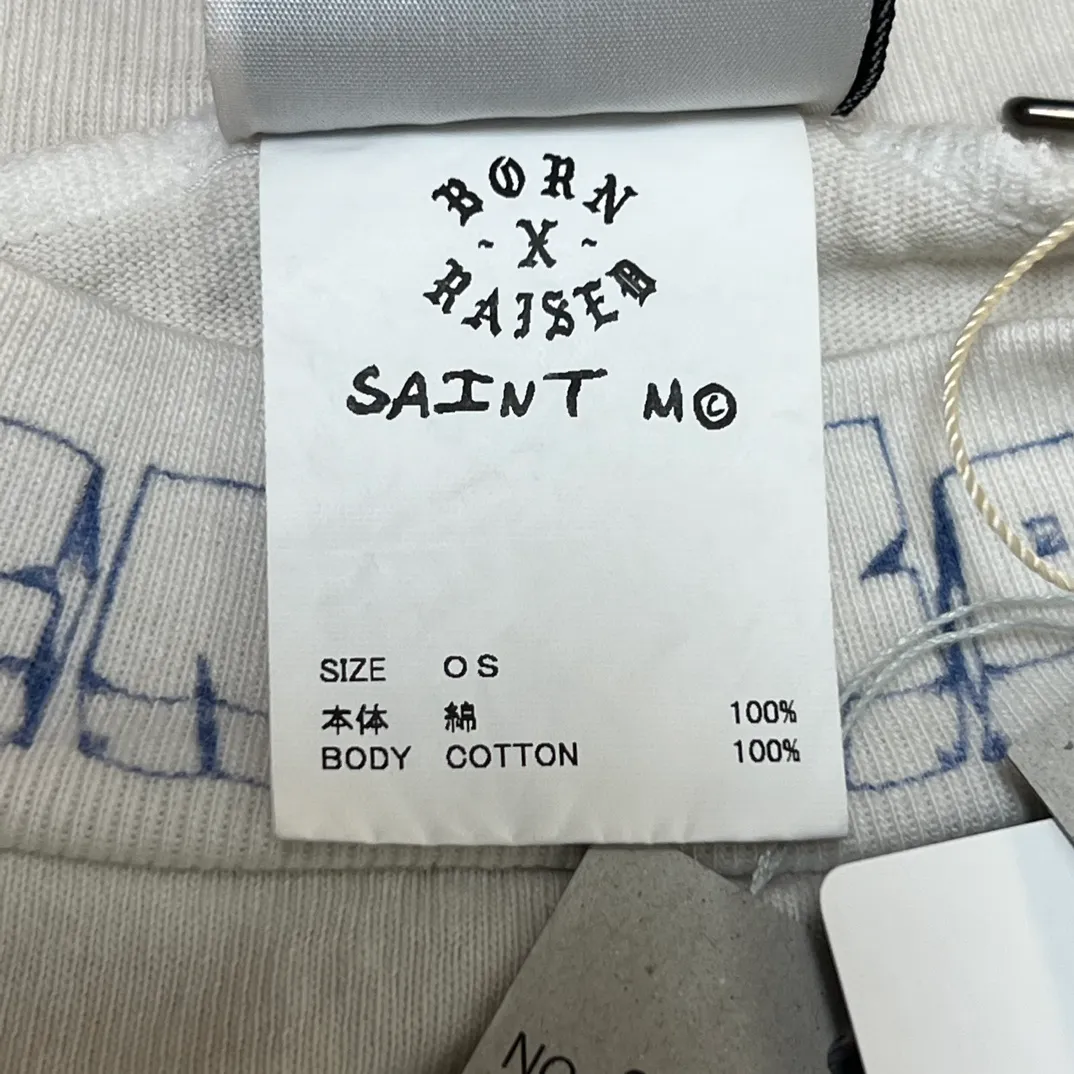 More details SAINT Mxxxxxx × BORNXRAISED BR_LS TEE/LA/WHT latest joint model LA diamond all-over long sleeves off-white S-XL super heavy work started in February, lasted three months, super complex 36 sets of screens, sketches and pictures to doubt life, super perfect reproduction of printing, genuine Czech diamonds, no pressure re-engraving
